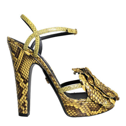 Yellow Exotic Leather Ankle Strap Heels Sandals Shoes