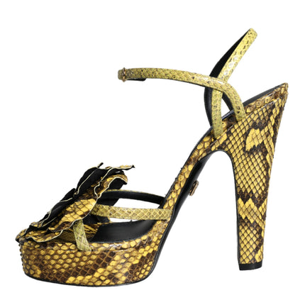 Yellow Exotic Leather Ankle Strap Heels Sandals Shoes