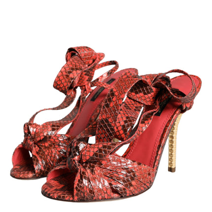 Coral Exotic Leather Heels Sandals Shoes