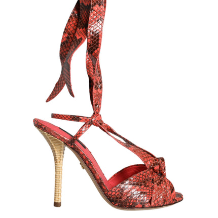 Coral Exotic Leather Heels Sandals Shoes