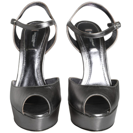 Metallic Silver Leather Keira Platform Sandals Shoes