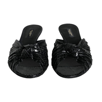 Black Leather Heels Slides Sandals Shoes