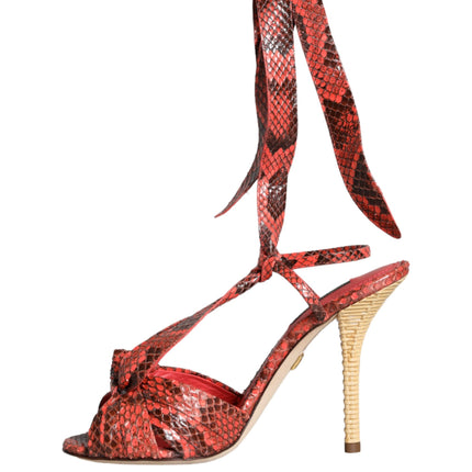 Coral Exotic Leather Heels Sandals Shoes