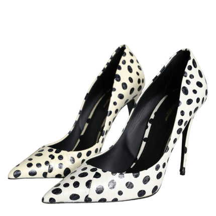 Black White Polka Dot Leather Pumps Shoes