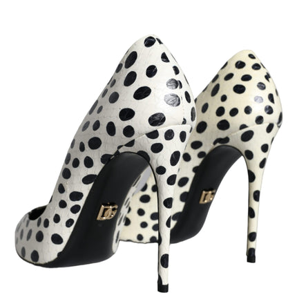 Black White Polka Dot Leather Pumps Shoes