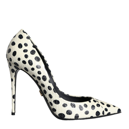 Black White Polka Dot Leather Pumps Shoes