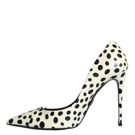 Black White Polka Dot Leather Pumps Shoes