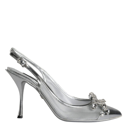 Silver Mesh Crystal Embellished Slingback Shoes