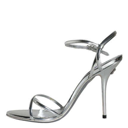 Silver KEIRA Leather AnkleStrap Sandals Shoes