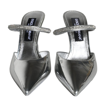 Silver Crystal Leather Slip On Sandals Shoes