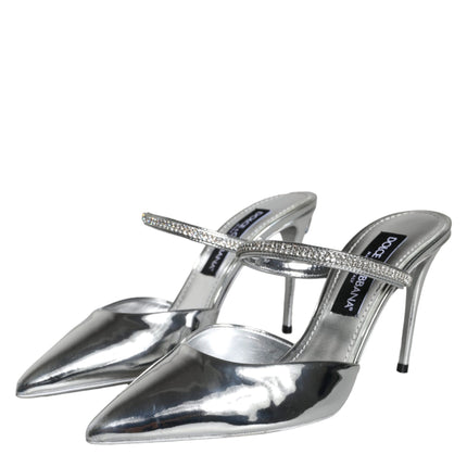 Silver Crystal Leather Slip On Sandals Shoes