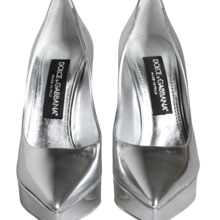 Silver Leather Platform Heels Pumps Shoes