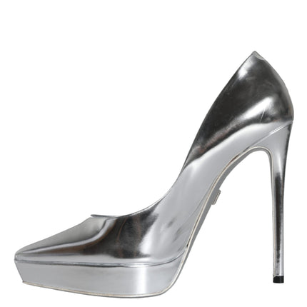 Silver Leather Platform Heels Pumps Shoes