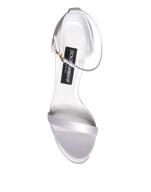 White Keira Satin Ankle Strap Sandals Shoes