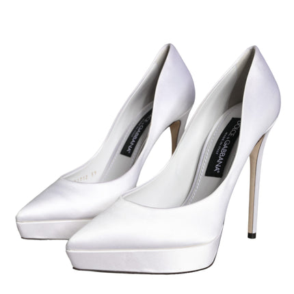 White Satin Platform High Heels Pumps Shoes