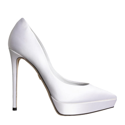 White Satin Platform High Heels Pumps Shoes