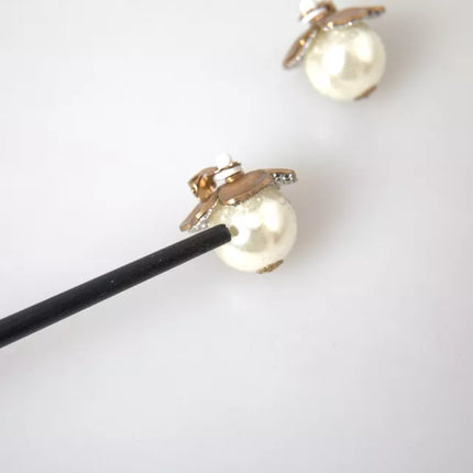 Gold Tone Maxi Faux Pearl Floral Clip-on Jewelry Earrings