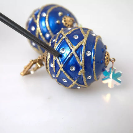 Gold Brass Blue Dangle Christmas Ball Crystal Clip On Earrings