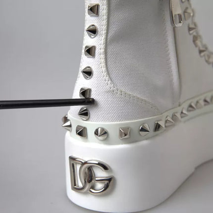 White Canvas Studded Sneakers Boots Shoes