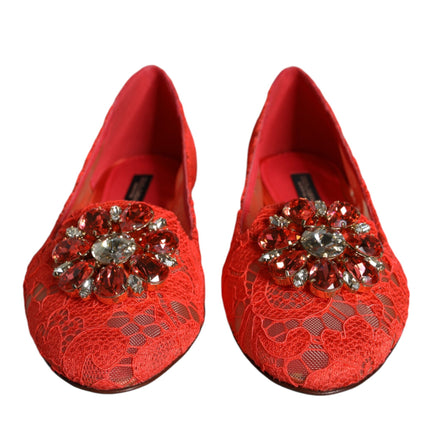 Coral Lace Crystal Ballet Flats Loafers Shoes