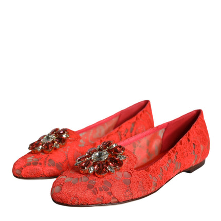 Coral Lace Crystal Ballet Flats Loafers Shoes