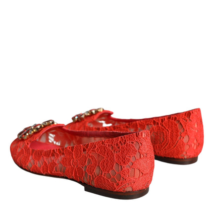 Coral Lace Crystal Ballet Flats Loafers Shoes