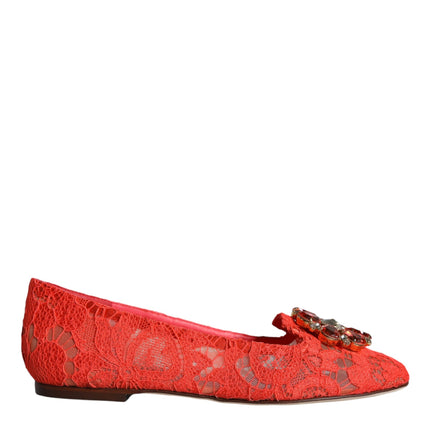 Coral Lace Crystal Ballet Flats Loafers Shoes