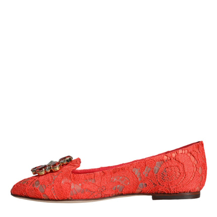 Coral Lace Crystal Ballet Flats Loafers Shoes