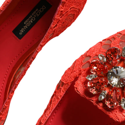 Coral Lace Crystal Ballet Flats Loafers Shoes