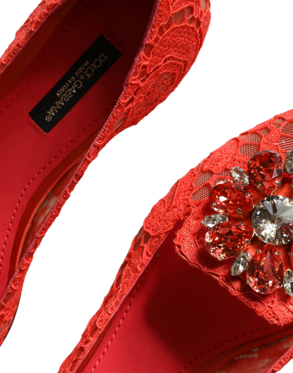 Coral Lace Crystal Ballet Flats Loafers Shoes