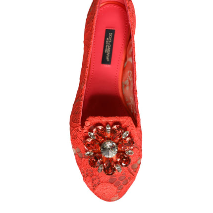 Coral Lace Crystal Ballet Flats Loafers Shoes