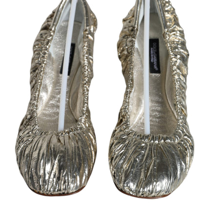 Silver Patent Leather Scrunch Ballet Flats Shoes