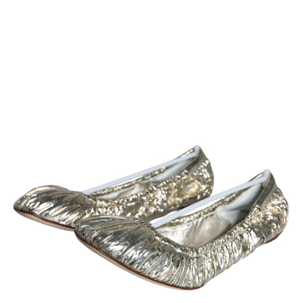 Silver Patent Leather Scrunch Ballet Flats Shoes