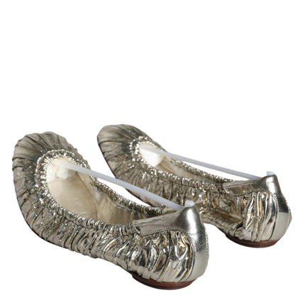 Silver Patent Leather Scrunch Ballet Flats Shoes