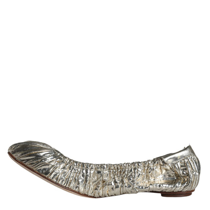 Silver Patent Leather Scrunch Ballet Flats Shoes