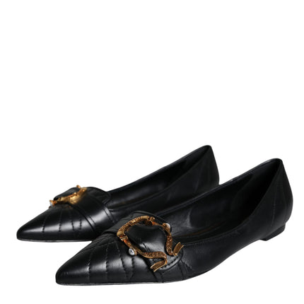 Black Devotion Leather Pointy Flats Shoes