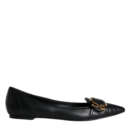 Black Devotion Leather Pointy Flats Shoes