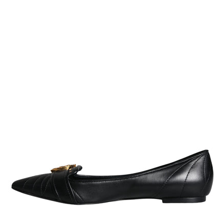 Black Devotion Leather Pointy Flats Shoes