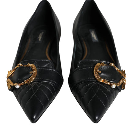 Black Devotion Leather Pointy Flats Shoes