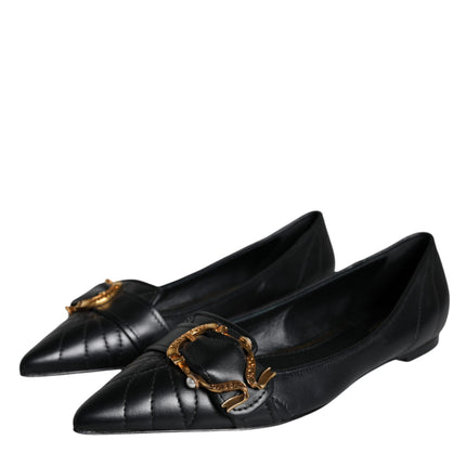 Black Devotion Leather Pointy Flats Shoes