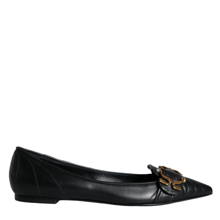 Black Devotion Leather Pointy Flats Shoes