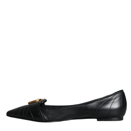 Black Devotion Leather Pointy Flats Shoes