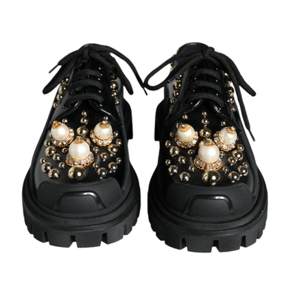 Black Leather Trekking Derby Embellished Shoes