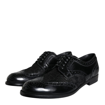 Black Leather Floral Lace Dress Formal Shoes