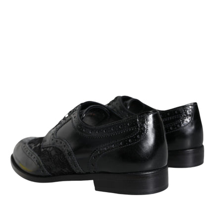 Black Leather Floral Lace Dress Formal Shoes