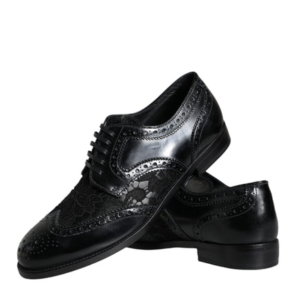 Black Leather Floral Lace Dress Formal Shoes