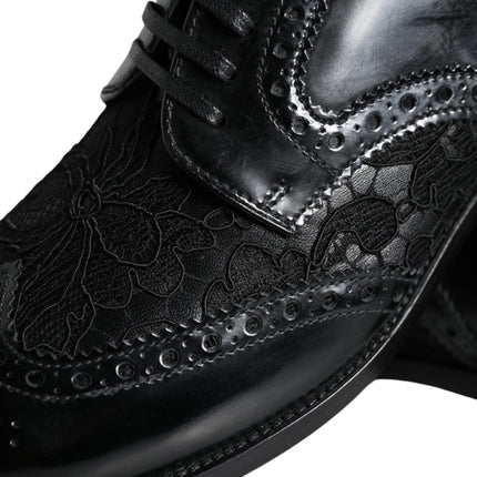 Black Leather Floral Lace Dress Formal Shoes