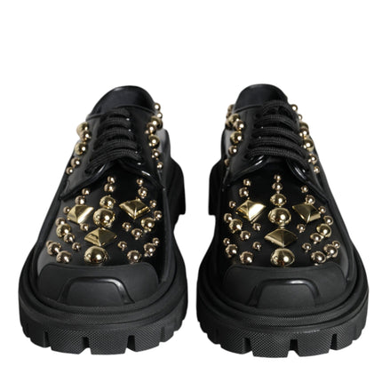 Black Leather Trekking Derby Embellished Shoes