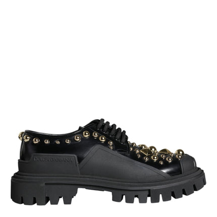 Black Leather Trekking Derby Embellished Shoes