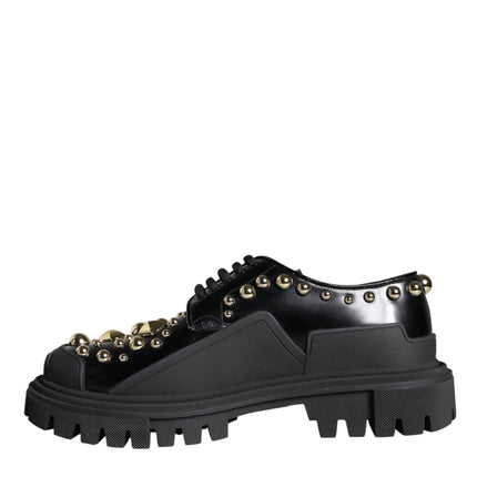 Black Leather Trekking Derby Embellished Shoes